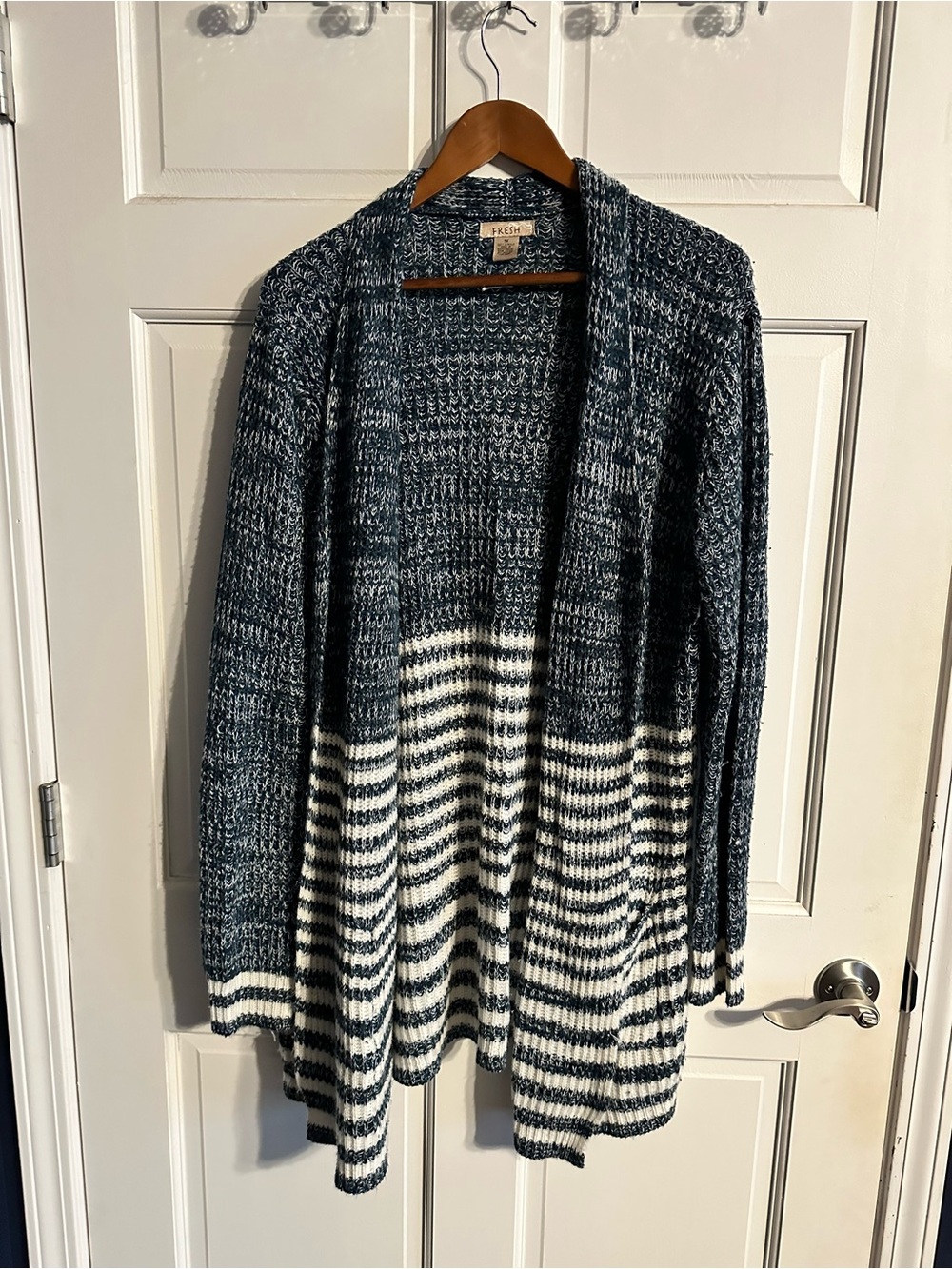 Size 1X fresh Navy and White Striped Open-Front Cardigan/ Duster